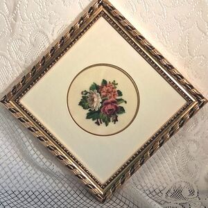 Petit Point Floral Double Matted, Framed Under Glass 3412